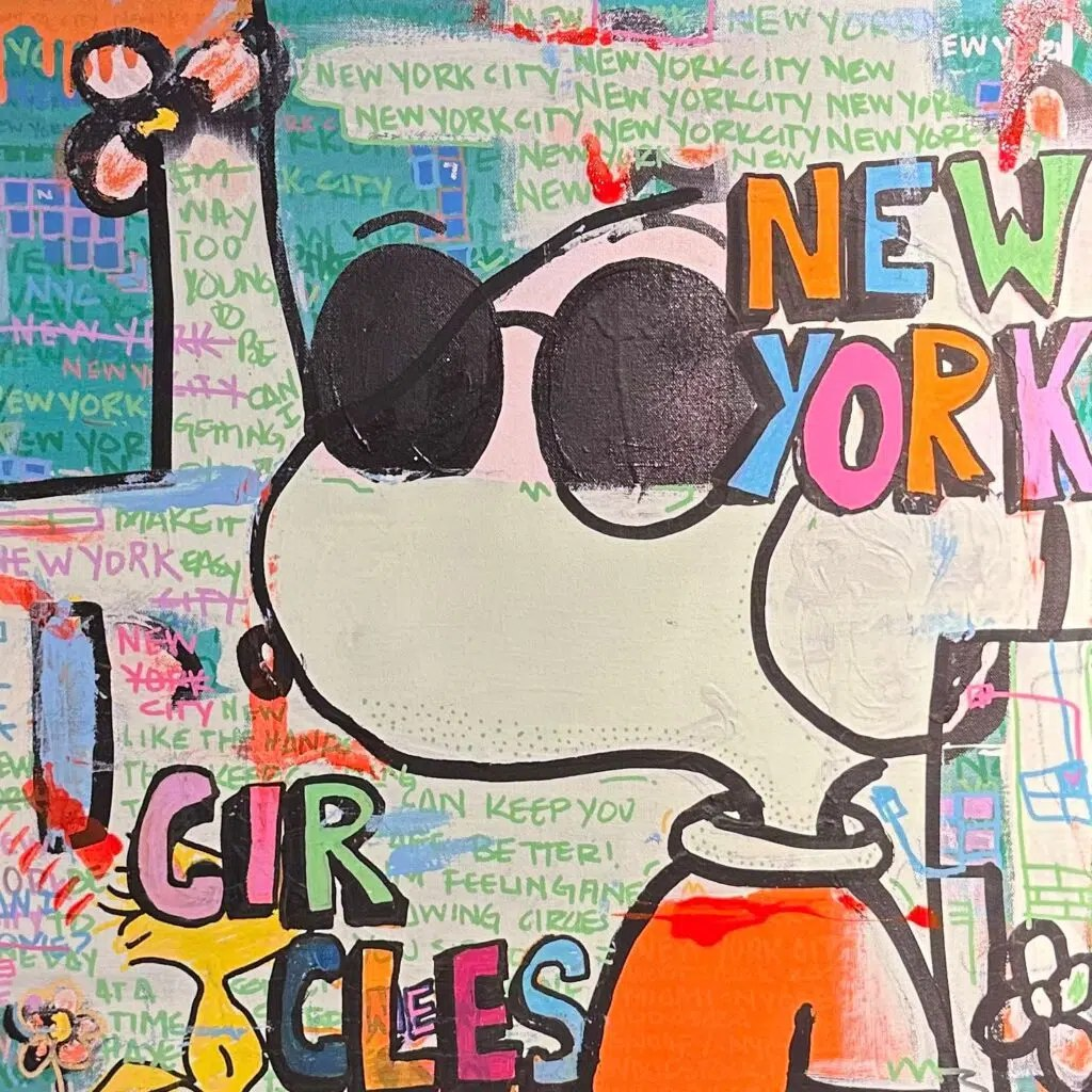 Snoopy con un nuevo y colorido estilo artístico.