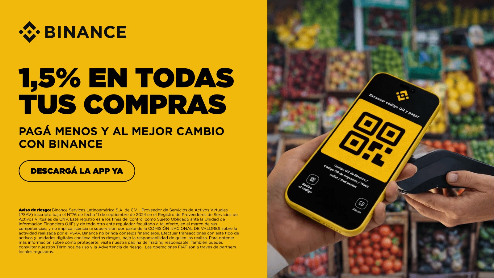 Binance activa 1,5% de descuento en pagos con QR en Argentina y Brasil