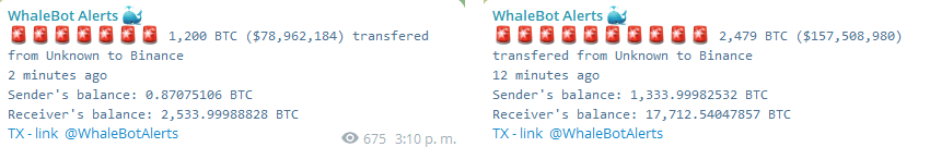 Algunas transacciones de las ballenas de Bitcoin.